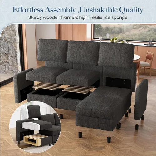 Vista 6 de Belffin - Sofá modular en forma de L de 84.3 pulgadas, 4 asientos Gris oscuro