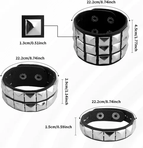 Vista 4 de Pulsera con tachuelas, Pulsera punk, Pulseras con pinchos, Pulseras emo, Pulseras góticas, Pulsera gótica, Brazalete con tachuelas