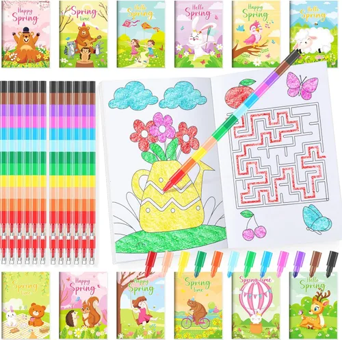 Vista 23 de BenLouis 24 mini libros para colorear de héroe para niños con 24 crayones apilables, recuerdos de fiesta de héroes, libros de actividades a granel