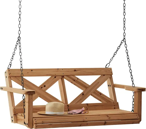 Vista 9 de Backyard Discovery Callahan - Pérgola Banco Oscilante de Madera de Cedro para Patio al Aire Libre de 8' x 5' con Enrejado, Asiento para Dos