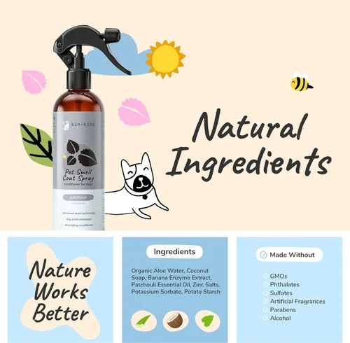 Vista 3 de kin+kind Spray para perros (12 onzas líquidas), fórmula desodorizante de pachulí con aroma de colonia para perros de larga duración con aloe vera