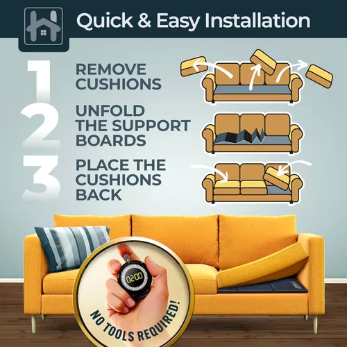 Vista 4 de Golden Home Essentials Soporte de sofá resistente para cojines caídos, tablero de cojín de sofá extra ancho de 21.5 x 72 pulgadas, tablero