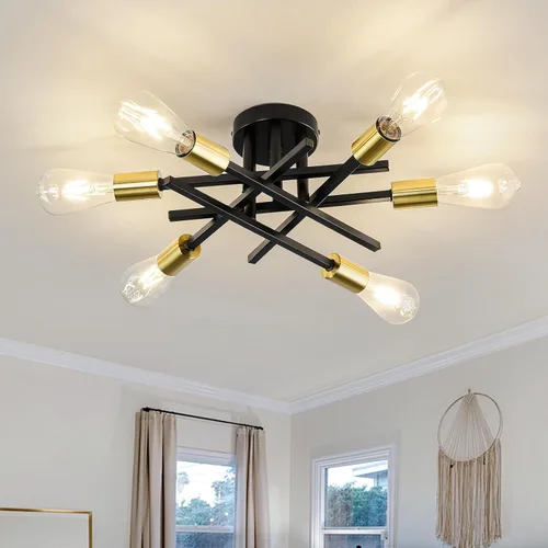 Vista 15 de ASGYISA Lámpara de Techo Semiempotrada de 6 Luces, Paquete de 2, Candelabro Sputnik Vintage Negro Mate, Luminaria de Techo para Casa de Campo