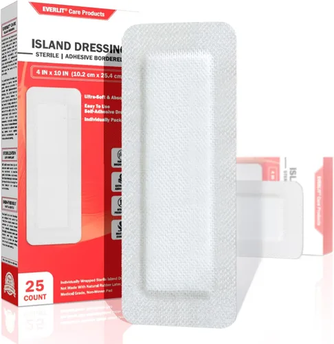 Vista 8 de EVERLIT Island Dressing - Gasa con borde adhesivo, vendaje grande para el cuidado de heridas con borde adhesivo, estéril, suave y altamente