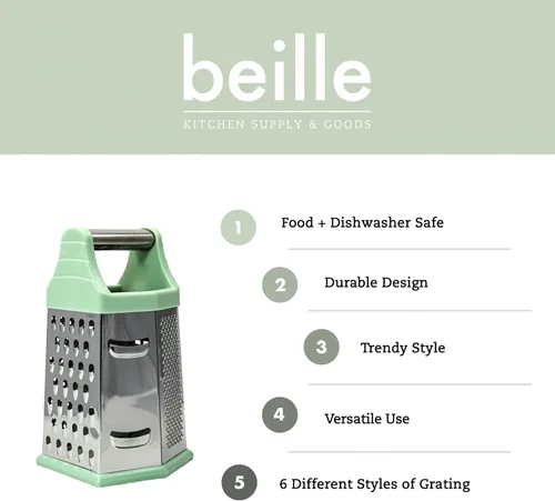 Vista 8 de Beille Rallador de acero inoxidable de 6 lados con mango superior de 7.75 pulgadas, verde menta
