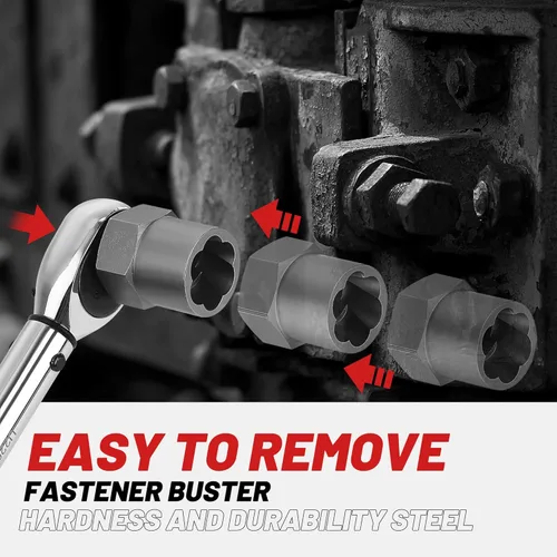 Vista 6 de Juego de 5 piezas de extractor de pernos de servicio pesado, juego de extractor de pernos de salida fácil de 1/2' Juego de extractor de tuercas