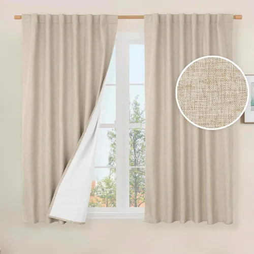 Vista 25 de LAMIT Cortinas opacas cortas de lino de 30 pulgadas para ventanas de cocina sobre el fregadero, cortinas de café texturizadas de lino marfil