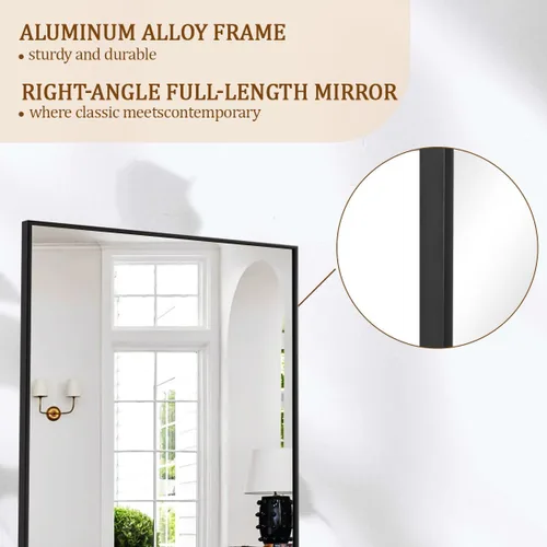 Vista 3 de Koonmi Espejo de piso de 56 x 21 pulgadas, de longitud completa, espejo de piso para dormitorio con soporte, espejo negro grande, inclinado, de pie