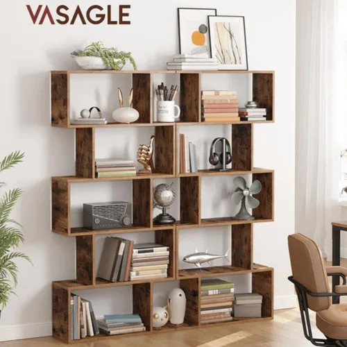 Vista 2 de VASAGLE Bookcase, 5-Tier Bookshelf, Display Shelf and Room Divider, Freestanding Decorative Storage Shelving, Rustic Brown ULBC62BX, 27.6”L x 9.4”W