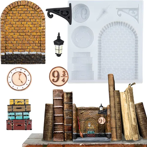 Vista 5 de FUNSHOWCASE Moldes de silicona para fondant de jardín de hadas, gnomo de elfo, hogar, puerta y ventana, para decoración de pasteles, decoración