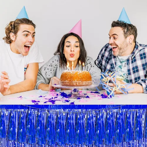 Vista 4 de Guirnalda de flecos metálicos con flecos de papel de aluminio azul 3P para flotadores de desfile, despedida de soltera, boda, cumpleaños, Halloween