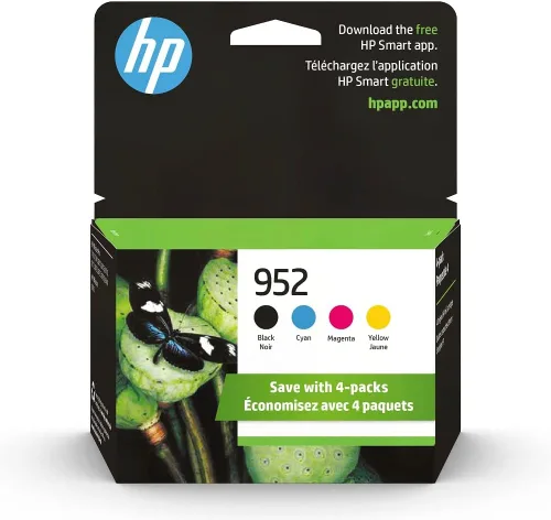 Cartuchos de tinta originales HP 952 negro, cian, magenta y amarillo (4 unidades, paquete de 1) Funciona con HP OfficeJet 8702, OfficeJet Pro 7720,