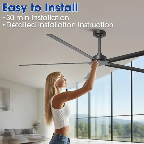 Vista 9 de Ventiladores de techo industriales sin luces, ventiladores de techo impermeables de 72 pulgadas para exteriores con control remoto para patios, Negro