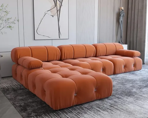 Vista 42 de Sofá modular convertible, moderno sofá recto de terciopelo de 3 plazas para sala de estar, apartamento (104 pulgadas/negro)