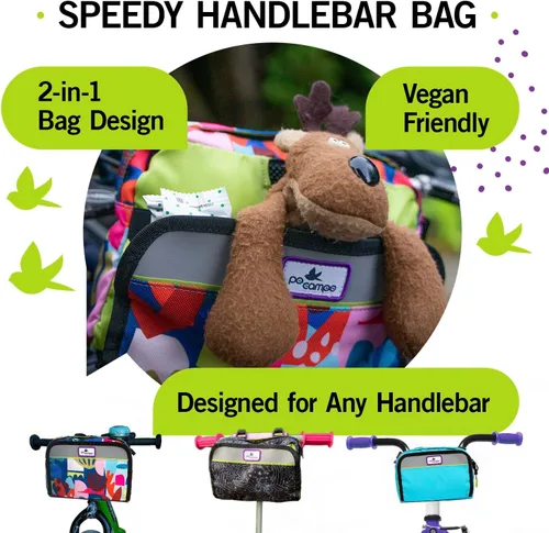 Vista 6 de Po Campo Bolsa de bicicleta para niños – Bolsa de manillar de bicicleta con marco frontal – Cesta de bicicleta de tela – Bolsa impermeable