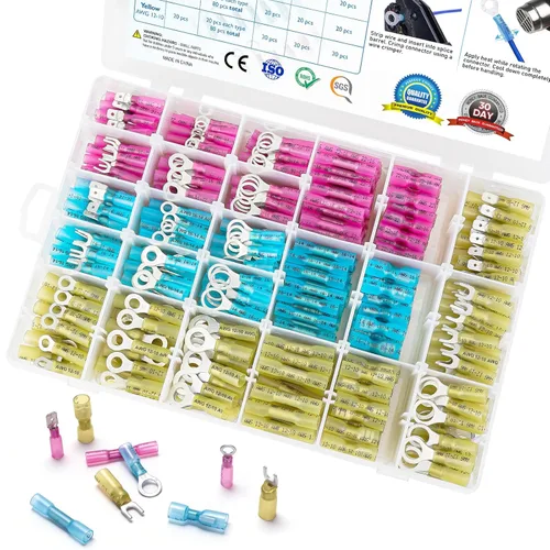 Vista 10 de TICONN 250 conectores de alambre termocontraíble, kit de terminales eléctricos marinos impermeables para automoción, surtido de conectores