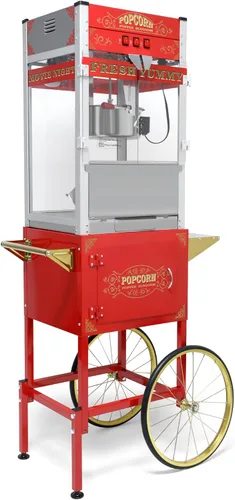 Máquina de palomitas de maíz de 20 onzas con carrito, máquina de palomitas de maíz para cine con ruedas y control de 3 interruptores, máquina Rojo