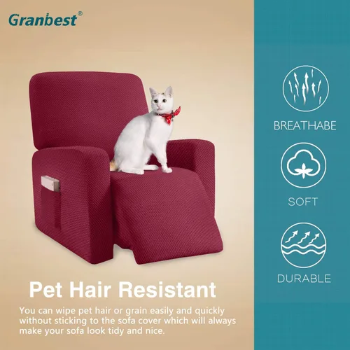 Vista 4 de Granbest Funda elástica para sillón reclinable, 1 pieza gruesa de alta calidad, con bolsillos, funda de jacquard para sillón reclinable, protector