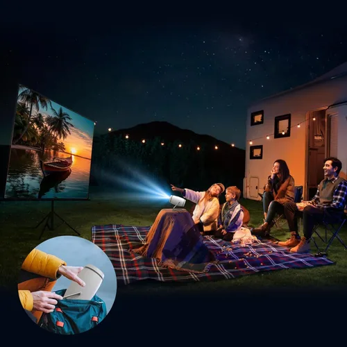 Vista 7 de FEARWIKY Mini Proyector Portátil de Película con WiFi y Bluetooth, Soporte 4K 1080P, Pantalla de 130 Pulgadas Giratoria 180°, Auto Keystone