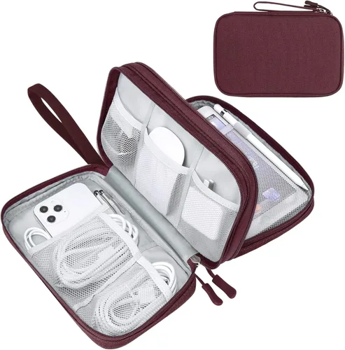 Vista 68 de FYY Organizador para cosas electrónicas, para viajes, para cables, celular y auriculares, estuche portátil, impermeable, doble capa, bolsa de Rosa
