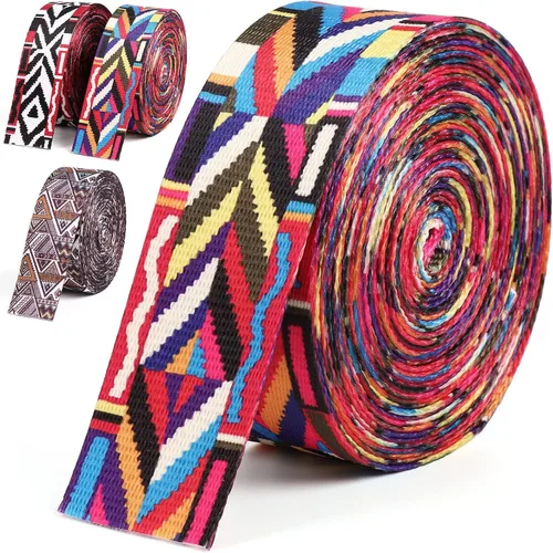 Vista 9 de Webbing 1.5 Inch-6 Rolls Polycotton 1 1/2 inch Webbing Strap for Bag Making-1.5 "Cotton Striped Ribbon for Purse Backpack Luggage Straps 18 Yards