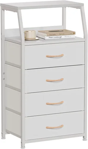 Vista 25 de Furnulem Cómoda negra con 5 cajones, cómoda de tela de torre de almacenamiento vertical para dormitorio, pasillo, entrada, guardería, organizador