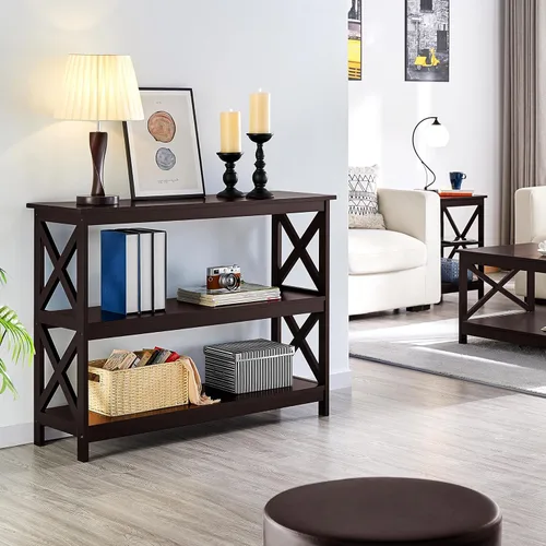 Vista 41 de Yaheetech Soportes de televisión y centros de entretenimiento con estante de almacenamiento de 3 niveles para sala de estar, gris