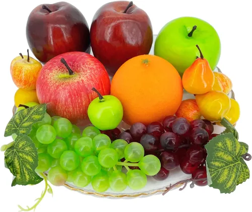 Frutas falsas, 22 piezas de frutas artificiales para decoración, frutas de simulación surtidas, juego de frutas para decoración de mesa de comedor,
