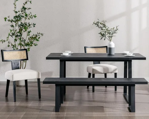 Vista 4 de VESCASA Banco de comedor de madera de 60 pulgadas con patas de metal negro para comedor, cocina, color negro