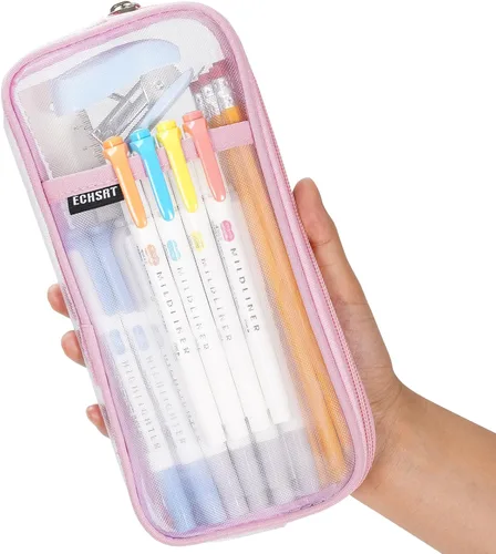 Vista 10 de ECHSRT Estuche para lápices de malla resistente al agua con cremallera, estuche de rejilla transparente para la escuela, la oficina y los viajes, 2