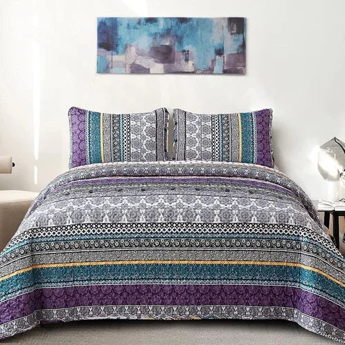 Vista 21 de WONGS BEDDING Juego de Edredón Boho Tamaño Full, Juego de Edredones Bohemios Grises de 3 Piezas, Juego de Ropa de Cama Cubrecama de Microfibra Negro