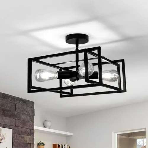 DELIPOP Lámpara de techo LED de 4 luces industrial, color negro, lámpara de techo semiempotrada, iluminación para comedor, cocina, pasillo, isla