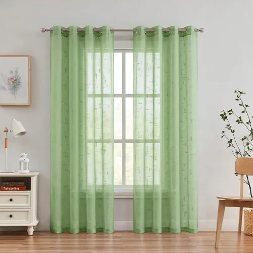 Cortinas traslúcidas de lino sintético semi gasa filtrante de luz, par para dormitorio, sala de estar, juego de 2 paneles de cortina para ventana