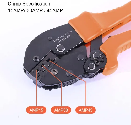 Vista 4 de Juego de 51 herramientas manuales de crimpado de trinquete Powerpole para conectores 15A, 30A, 45A, 10 pares de conectores 45A, surtido