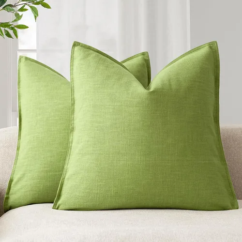 Vista 75 de Foindtower Paquete de 2 fundas de almohada decorativas de lino y liso, funda de cojín decorativa suave, estilo bohemio campestre para silla, sofá