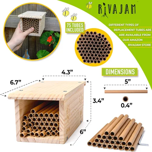 Vista 3 de Rivajam Construye un proyecto de carpintería de bricolaje de casa de abejas Caja de anidación de madera solitaria Mason Bee House Kit
