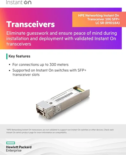 Vista 2 de Transceptor HPE Networking Instant On 10G SFP+ LC SR para conexiones de hasta 984.3 ft (R9D18A)