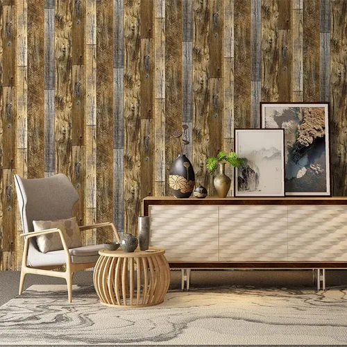 Vista 6 de Papel tapiz autoadhesivo de 17.7 x 118 pulgadas, tablones de madera marrón para decoración de pared de gabinetes, estantes, cajones