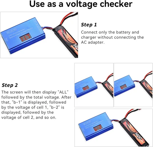 Vista 6 de Cargador de batería Airsoft, cargador inteligente de equilibrio de litio/iones de litio para batería de 11.1 V 7.4 V 14.8 V 2S 3S 4S con comprobador