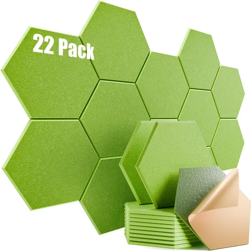 Vista 53 de Paquete de 12 paneles acústicos autoadhesivos de 12 x 10 x 0.4 pulgadas, paneles de espuma a prueba de sonido para paredes, diseño hexagonal Blanco