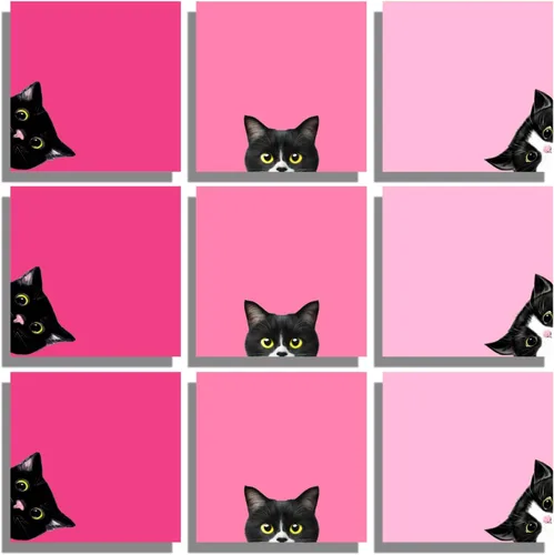 Vista 10 de Juego de 9 blocs de notas adhesivas de gato negro, bloc de notas autoadhesivas rosas, bonitos blocs de notas súper adhesivas para regalo