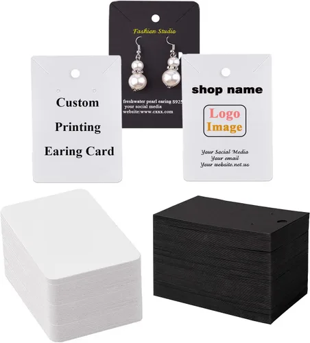 Vista 14 de Tarjetas personalizadas de 1 x 3 pulgadas, tarjetero de joyería para aretes personalizados, paquete de 100, 200, 500, 1000
