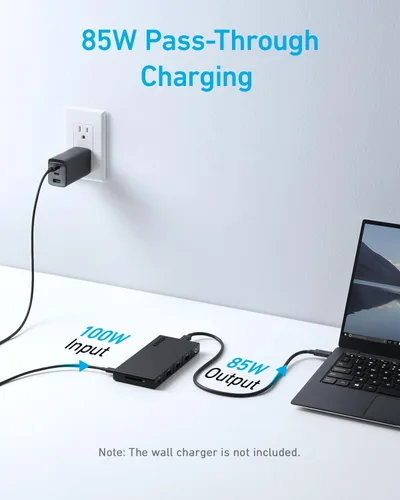 Vista 5 de Anker Hub USB C (10 en 1), monitor dual con HDMI 4K, entrega de potencia máxima de 100 W, puertos HDMI 4K duales, 4 puertos de datos USB-A/USB-C