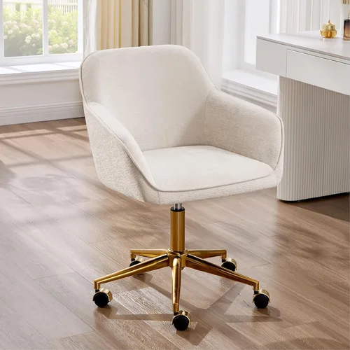 Zesthouse Modern Desk Chair with Wheels, Beige Swivel Vanity Chair for Girl
