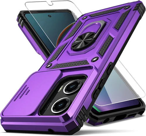 Vista 10 de Funda para Moto G 5G 2024, con Cubierta para Lente de Cámara Protector de Pantalla HD, [Grado Militar] Soporte de Montaje para Automóvil con Patilla