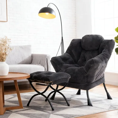 Vista 203 de Welnow Silla Lazy con otomana, moderna silla de descanso con reposabrazos y un bolsillo lateral, sillón para sofá de ocio, sillón de lectura