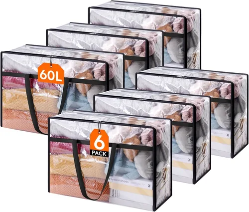 Vista 20 de Lifewit Paquete de 2 bolsas transparentes de almacenamiento de ropa, 75L almacenamiento grande de mantas de plástico, bolsas de mudanza plegables