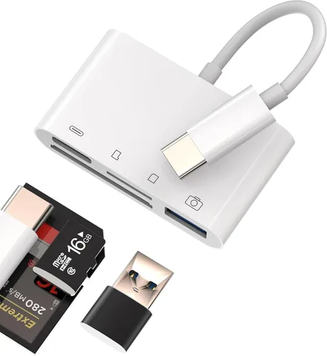 Vista 10 de Adaptador de cargador de lector de tarjetas micro SD Lightning a USB 6 en 1 para iPhone 13 14 Pro Max para iPad Dongle para Apple MFI certificado