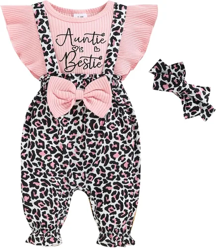 ROSEBEAR Baby Girl Clothes Romper Jumpsuit Newborn Short Sleeve Ruffle Floral Suspender Pants Headband Summer Infant Outfit
