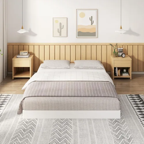 Vista 7 de EMODA Base de cama tamaño matrimonial de 5 pulgadas, base de colchón de metal resistente de 3000 libras con funda de tela, fácil montaje, color negro